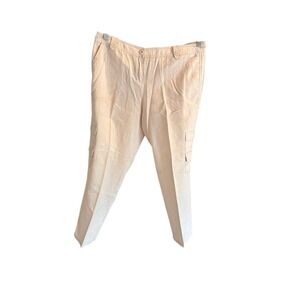New York & Company Linen Cotton Blend Cargo Pants Tan Beige Straight Leg Size 12